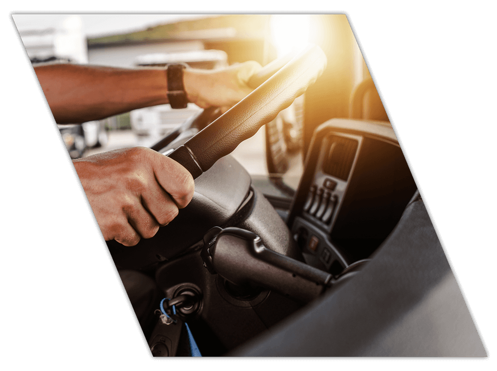 Closeup of driving wheel for truck used for company CDL training in Alabama